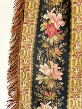Usado, Cortina de algodão Cretonne preta vermelha rosa listra floral pesada cortina antiga comprar usado  Enviando para Brazil