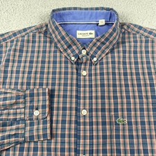 Camisa masculina xadrez azul laranja XL com botões Lacoste comprar usado  Enviando para Brazil