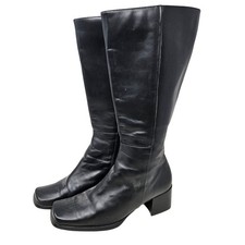 Bota Vintage Anos 90 9.5 Couro Preto Biqueira Quadrada Alta Zíper Whimsygoth Minimalista  comprar usado  Enviando para Brazil