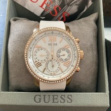 Usado, Relógio feminino Guess pulseira de silicone branco ouro rosa e moldura de cristal comprar usado  Enviando para Brazil