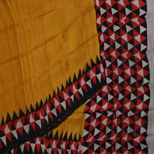 Sari Vintage Giallo Senape Puro Stampato Geometrico Triangolare 7YD Tessuto, usado comprar usado  Enviando para Brazil
