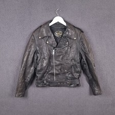 Vintage LEATHER WAREGE Kurtka Męska L Duża Czarna Brando Motocykl Moto Biker na sprzedaż  Wysyłka do Poland