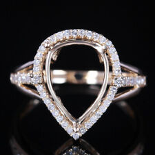 Anel de ajuste semi-montagem sólido ouro amarelo 10K diamantes naturais corte pera 12x8mm, usado comprar usado  Enviando para Brazil