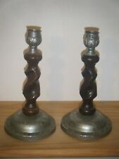 pair wooden barleytwist candlesticks for sale  BRISTOL