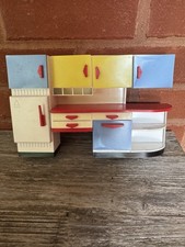 Casa de bonecas miniatura década de 1960 Modella cozinha geladeira armário balcão amarelo vermelho azul comprar usado  Enviando para Brazil