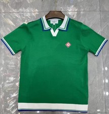 Nova camiseta masculina de malha manga curta moda lapela verde comprar usado  Enviando para Brazil