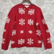 Cardigã feminino vintage asual canto vermelho malha floco de neve suéter tamanho G zíper completo comprar usado  Enviando para Brazil