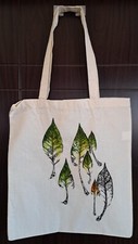 BOLSO DE MANO PINTADO A MANO DIRECTAMENTE DEL ARTISTA LONA ALGODÓN UNISEX HOJAS DE OTOÑO segunda mano  Embacar hacia Mexico