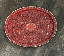 Usado, Bandeja de servir oval de metal vermelho 11,5 x 14,5 rolos de ouro folha de coração vintage comprar usado  Enviando para Brazil