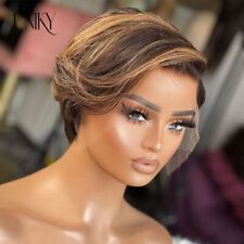 Peruca curta Bob Pixie corte cabelo humano reto perucas destaque peruca de renda transparente comprar usado  Enviando para Brazil