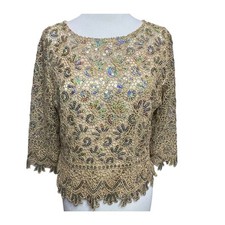 Blusa Komlies Vintage Feminina XL Dourada Renda Lantejoulas Retrô Noite Ocasião Formal comprar usado  Enviando para Brazil