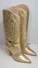 Bota Vince Camuto Feminina BIANCAA Joelho Alto Ouro Verdadeiro Bezerro Largo Tamanho 8, usado comprar usado  Enviando para Brazil