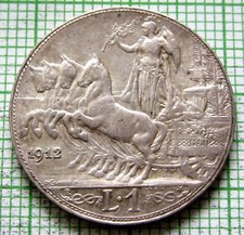 ITÁLIA VITTORIO EMANUELE III 1912 R 1 LIRA, QUADRIGA, 0,835 PRATA Grau Superior AUNC comprar usado  Enviando para Brazil