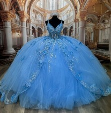 Vestidos de baile azul claro Quinceanera doces 15 flores 3D princesa festa comprar usado  Enviando para Brazil