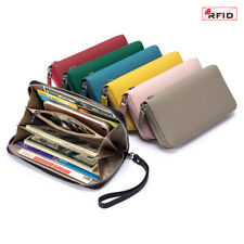 Nova Carteira Feminina Portátil Longa Porta-Cartão RFID Simples Zíper Bolsa Couro Real, usado comprar usado  Enviando para Brazil
