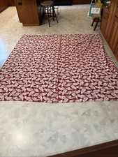 TECIDO DE CORTINA VINTAGE FOLHA VERMELHA ALGODÃO artesanato pesado 2 painéis 2,5 jardas X 42” LARGO EA, usado comprar usado  Enviando para Brazil