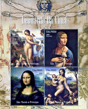 Folheto perfurado em estado quase perfeito São Tomé e Príncipe 2005 Leonardo da Vinci/Mona Lisa comprar usado  Enviando para Brazil
