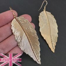 BRINCOS DE FOLHA GRANDES 8cm de comprimento grande MODA DOURADA folhas de metal Reino Unido pingente gota charme comprar usado  Enviando para Brazil