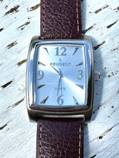 Peugeot 2034 Tank Watch Masculino 32mm Tom Prata Pulseira de Couro Marrom/Vermelho Nova Bateria comprar usado  Enviando para Brazil