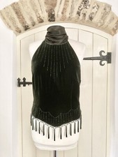 Blusa Kaliko garrafa verde seda veludo com miçangas borlas tamanho 12 Y2K comprar usado  Enviando para Brazil