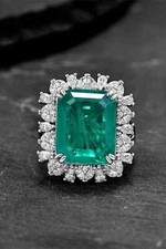 Anel de noivado de ouro branco sólido 14K com esmeralda natural e diamante 5,00 quilates tamanho 6,5 comprar usado  Enviando para Brazil