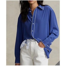 Blusa Polo Ralph Lauren Mulberry Seda Botão Frontal Azul Ret$348 Tamanho P Nova Sem etiquetas comprar usado  Enviando para Brazil