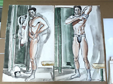 Pintura original aquarela interesse gay década de 1960 vestiário masculino 32x20 LATTIMER comprar usado  Enviando para Brazil