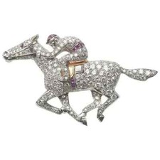 Broche prendedor redondo de 2,88 quilates simulado rosa caballo y broma oro blanco de 14 k segunda mano  Embacar hacia Mexico