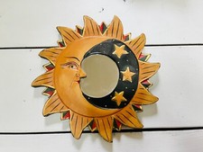 Espelho de madeira redondo celestial vintage sol, lua e estrelas boêmia Indonésia comprar usado  Enviando para Brazil