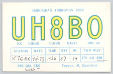 Pocztówka QSL UH8B0 Aszkhabad Turkoman ZSRR Eugene M Zwontsov Radiooperator 1973 na sprzedaż  Wysyłka do Poland