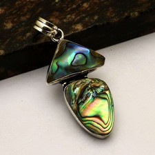 Pingente feminino Abalone Shell pedra preciosa étnica feito à mão 2,6" AP-39252, usado comprar usado  Enviando para Brazil
