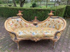Sofá Luís XVI Vintage Estilo Francês Tecido Damasco Dourado Esculpido em Madeira de Faia, usado comprar usado  Enviando para Brazil