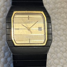 Usado, Tanque suíço antigo de quartzo Eska 70-39 preto e dourado. Funcionando. comprar usado  Enviando para Brazil