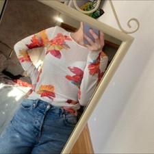 Blusa Zara branca rosa floral semi transparente casual blusa pequena S 2 4 6 nova sem etiquetas comprar usado  Enviando para Brazil