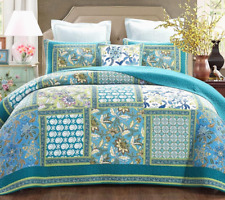 Conjunto de Colcha de Retalhos Boho - 100% Algodão - Floral Azul e Verde - California King comprar usado  Enviando para Brazil