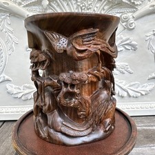 ANTIGO VASO DE ESCOVA DE ÁRVORE FLORIDA HUANGHUALI ESCULPIDO EM MADEIRA DOIS PÁSSAROS 7" comprar usado  Enviando para Brazil