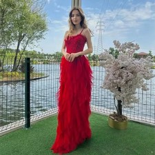Vestidos de festa de tecido de malha personalizados comprimento do chão vestido de formatura espaguete multicamadas comprar usado  Enviando para Brazil