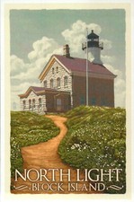 North Light Block Island Rhode Island Lighthouse RI, poste de bandeira - cartão postal moderno comprar usado  Enviando para Brazil