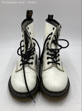Botas de combate femininas Dr. Martens couro branco biqueira redonda com cadarço no tornozelo tamanho 6, usado comprar usado  Enviando para Brazil