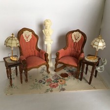 Cadeiras vitorianas para casa de bonecas, escala 1:12, busto, lâmpadas de trabalho de 12 volts, rosa pêssego comprar usado  Enviando para Brazil