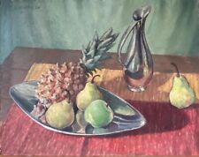Alec Wiles (britânico, b. 1924): Natureza morta de frutas e jarro, acrílico a bordo, usado comprar usado  Enviando para Brazil