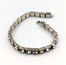 Pulseira de tênis vintage Art Deco prata esterlina 925 strass quadrado transparente 7" comprar usado  Enviando para Brazil