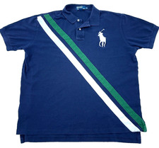 Polo Ralph Lauren Hombres XL Azul Verde Blanco Big Pony Rugby De Colección Y2K Azul Marino segunda mano  Embacar hacia Mexico