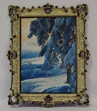 Um. 1945 Stary obraz, zimowy krajobraz, akwarela, sygnowany, 50,5x40,5 cm na sprzedaż  PL