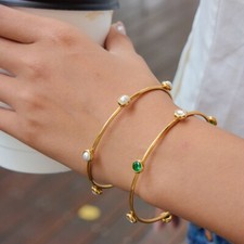 Pulseira feminina folheada a ouro 18k verde pérola CZ antimanchas comprar usado  Enviando para Brazil
