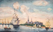 Barcos de pesca vintage com pintura a óleo paisagem marítima comprar usado  Enviando para Brazil