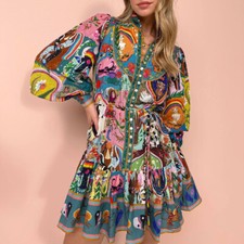 Usado, Vestido maxi feminino plissado de algodão e linho estampado manga comprida comprar usado  Enviando para Brazil