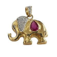 Pingente de elefante de ouro amarelo 18k rubi 0,33 ct diamante 0,07 ctw 3,8 g - NOVO FRESCO comprar usado  Enviando para Brazil