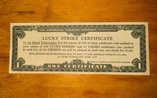 Lucky strike certificate for sale  Seminole