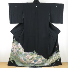 Kimono tingido de mandioca preto Tomesode com padrão de flor de assinatura, seda, comprar usado  Enviando para Brazil